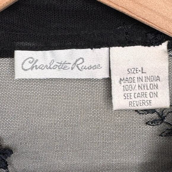 CHARLOTTE RUSSE Mesh Top Womens L Button Down Floral Embroidered Sheer Fairygoth - Picture 4 of 10